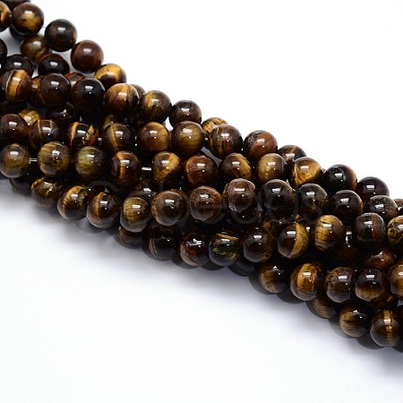 Natural Grade AB Tiger Eye Round Beads Strands G-O047-02-8mm-1