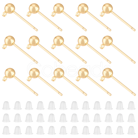 50Pcs Brass Ball Stud Earring Post with Horizontal Loops KK-BC0012-44-1