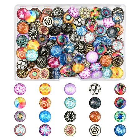 100Pcs Printed Glass Half Round Dome Cabochons GGLA-FS0001-13-1
