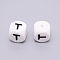 Silicone Beads, Cube with Letter.T, White, 12x12x12mm, Hole: 2mm