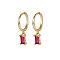 Real 18K Gold Plated 925 Sterling Silver Dangle Hoop Earrings for Women, Rectangle, Fuchsia, 19.8mm