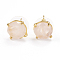 Natural Rose Quartz Stud Earrings, with Golden Tone Brass Findings, Faceted Flat Round, 11mm, Pin: 0.8mm