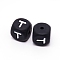 Silicone Beads, Cube with Letter.T, Black, 12x12x12mm, Hole: 2mm