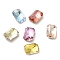 Glass Rhinestone Cabochons, Point Back & Back Plated, Faceted, Rectangle, Mixed Color, 6x4x2mm