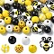 Bees Themed Printed Wood Beads Sets, Mixed Color, 29x26x8mm, Hole: 3mm, 5pcs