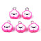 Handmade Polymer Clay Charms, with Platinum Plated Iron Loop, Cloud with Smile, Hot Pink, 11~14x9~11.5x4mm, Hole: 1.8mm