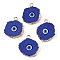 Druzy Resin Pendants, with Edge Light Gold Plated Iron Loops, Flat Round with Eye, Blue, 20~23x17~18x5mm, Hole: 1.8mm