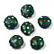 Polymer Clay Rhinestone Beads, Pave Disco Ball Beads, Flat Round, Dark Green, 11~12x7mm, Hole: 1.4mm, Rhinestone: pp15(2.1~2.2mm)