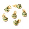 Zinc Alloy Enamel Pendants, with Jump Ring, Golden, Gold Swallowing Beast Charm, Green, 27mm, Pendant: 15x11.5x5.5mm