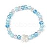 Ocean ABS Plastic Imitation Pearl Shell Shape Electroplate Glass Faceted Rondelle Beaded Stretch Bracelets for Women BJEW-JB14386-01-3