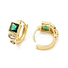 Green Cubic Zirconia Square Hoop Earrings EJEW-C028-14G-2