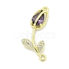 Rack Plating Brass Micro Pave Clear Cubic Zirconia Flower Connertor Charms KK-Z043-03D-1