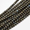 Electroplate Gemstone Natural Pyrite Round Beads Strands G-L129-6mm-01-1
