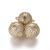 Brass Micro Pave Cubic Zirconia Magnetic Clasps with Loops ZIRC-L082-E-01-G-1