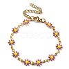 Ion Plating(IP) Golden 304 Stainless Steel Flower Link Chain Bracelets with Enamel BJEW-E088-02G-2
