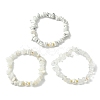 3Pcs 3 Styles Natural & Synthetic Mixed Gemstone Chip & Natural Cultured Freshwater Pearl Beaded Stretch Bracelets Set for Women BJEW-JB13762-01-3