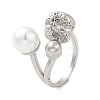 304 Stainless Steel Round Ball Open Cuff Ring with ABS Plastic Imitation Pearl RJEW-G297-02P-1