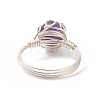 NaturalGemstone Braided Bead Finger Ring RJEW-TA00066-7