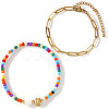 2Pcs 2 Styles Glass Seed Beads & Natural Shell & 304 Stainless Steel Beads Stretch Bracelest & Brass Paperclip Chain Bracelets Set for Women GY4605-11-1