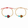 2Pcs 2 Colors Dyed Synthetic Turquoise Cross and Glass Heart Braided Bead Bracelets for Women PE0777-1-5