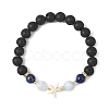 3Pcs Round Natural Lava Rock & Citrine & Lapis Lazuli & Green Aventurine & Amethyst & Madagascar Rose Quartz & Synthetic Turquoise Beads  Stretch Bracelets for Women BJEW-JB12789-3