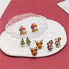 4 Pairs Snowman & Christmas Tree & Deer & Mushroom Printed Wood Stud Earrings EJEW-OY001-07-1