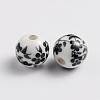 8mm Round Black Floral Printed Porcelain Beads X-PORC-Q201-8mm-5-2