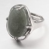 Adjustable Oval Gemstone Wide Band Rings RJEW-L062-01B-2