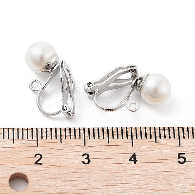 304 Stainless Steel Clip-on Earring Findings with Imitation Pearl Plastic Beaded STAS-H216-03C-P-1
