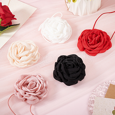 5Pcs 5 Colors Cloth Flower Collar Choker Necklaces AJEW-GA0007-38-1