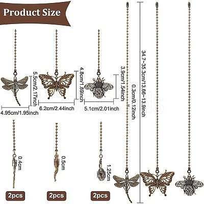 BENECREAT 6Pcs 3 Styels Tibetan Style Alloy Ceiling Fan Pull Chain Extenders AJEW-BC0003-46-1