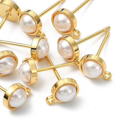 SHEGRACE Brass ABS Imitation Pearl Half Round Stud Earring Findings XGR0101G-118G-1