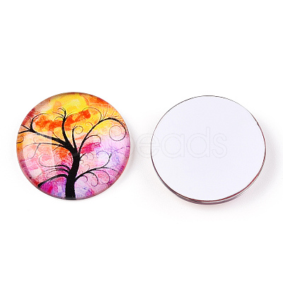 Half Round/Dome Tree Pattern Glass Flatback Cabochons for DIY Projects GGLA-Q037-25mm-M28-02-1