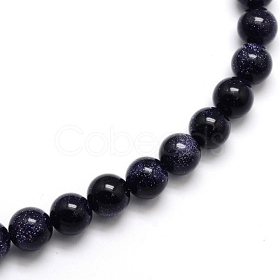 Synthetic Blue Goldstone Round Beads Strands G-O047-11-4mm-1
