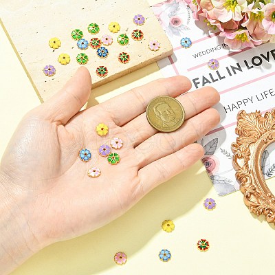 30Pcs 6 Colors Alloy Enamel Bead Caps FIND-CJ0005-52-1