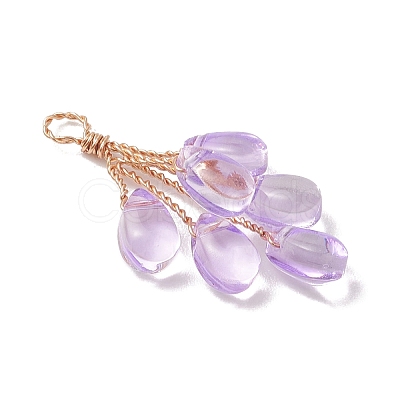 Light Gold Copper Wire Wrapped Transparent Glass Pendants PALLOY-JF04865-1