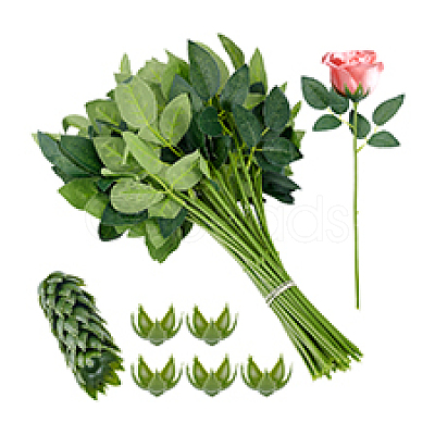 50Pcs Silk Fabric & Plastic Artificial Rose Leaf AJEW-PH0008-12-1