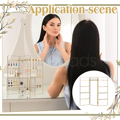 Iron Earring Display Folding Screen Stands with 3 Folding Panels EDIS-WH0070-01G-1