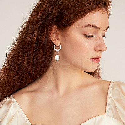 2 Pairs 2 Colors Plastic Imitaion Pearl Beaded Dangle Leverback Earrings EJEW-FI0001-03-1