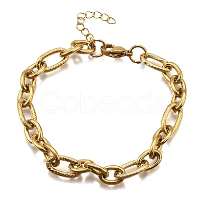 304 Stainless Steel Figaro Chains Bracelets for Men Women BJEW-R021-07G-1