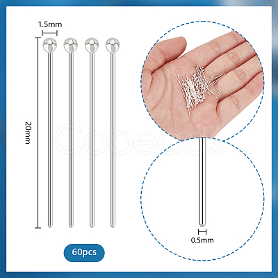 60Pcs 925 Sterling Silver Head Pins STER-PH0001-87-1