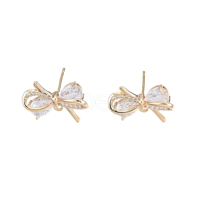 Brass Micro Pave Clear Cubic Zirconia Stud Earring Findings KK-T062-246G-1
