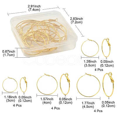 16Pcs 4 Size Brass Hoop Earring Findings KK-YW0001-95-1