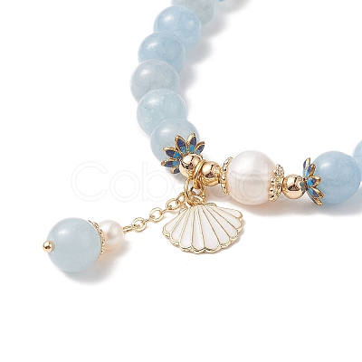 Dyed Natural Quartz(Dyed) & Pearl Stretch Bracelet BJEW-JB09224-03-1