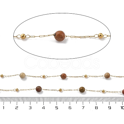Natural Picasso Stone & 304 Stainless Steel Beads Link Chains CHS-K021-08A-10-1