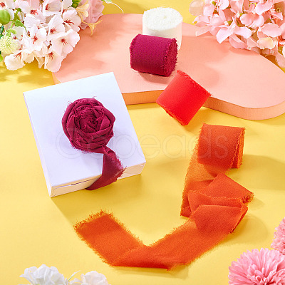 4 Rolls 4 Colors Frayed Polyester Ribbon OCOR-TA0002-87D-1