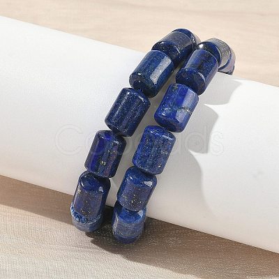 Column Dyed Natural Lapis Lazuli Beads Stretch Bracelets for Women Men BJEW-A148-01A-15-1
