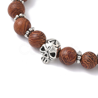 2Pcs 2 Styles Halloween Natural Wood & Lava Rock Round Beads Stretch Bracelets BJEW-JB12351-1