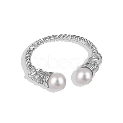 Anti-Tarnish Round Shell Pearl Cuff Ring RJEW-Q813-05P-1