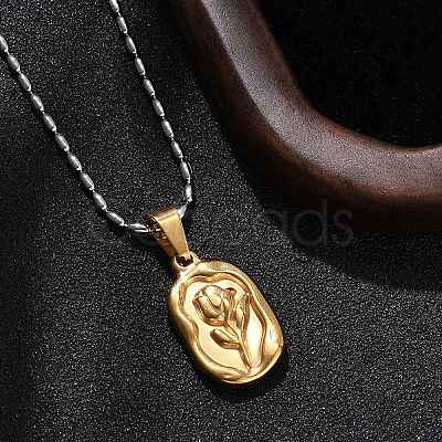 304 Stainless Steel Rose Pendant Necklaces for Women NJEW-S439-01B-GP-1